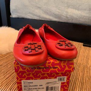 Tory Burch Reva tumbled leather ballet flat in red volcano